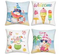 Bonhause Summer Gnomes Cushion Covers 45 x 45 cm Ice Cream Watermelon Coconut Ocean Decorative Throw Pillow Covers for Sofa Couch Bed Home Seaside Decor Set of 4