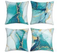 Bonhause Teal Marble Cushion Covers 45 x 45 cm Double Sided Turquoise Gold Abstract Modern Decorative Throw Pillow Covers for Sofa Patio Home Decor Set of 4