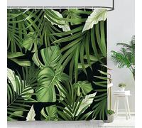 Bonhause Tropical Leaves Shower Curtain, Jungle Nature Theme Dark Green Palm Leaf Monstera Plant Bathroom Curtain 72x84 Inch Polyester Fabric Waterproof Bath Curtain with 12 Hooks