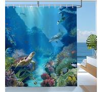 Bonhause Underwater World Shower Curtain Blue Ocean Tropical Fish Turtle Dolphin Bathroom Curtain 180 x 180 cm Waterproof Mildew & Mould Resistant Polyester Fabric Bath Curtain with 12 Hooks