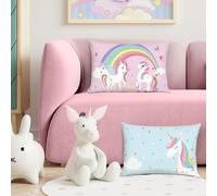 Bonhause Unicorns Cushion Covers 30 x 50 cm Unicorn Rainbow Blue Pink Decorative Throw Pillow Covers for Sofa Couch Bed Home Kids Rooms Decor Set of 2