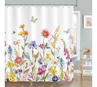 Bonhause Vintage Floral Shower Curtain, Colorful Flower Butterfly Spring Bathroom Curtain 180 x 180 cm Waterproof Mildew and Mould Resistant Polyester Fabric Bath Curtain with 12 Hooks