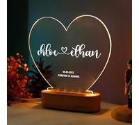 bonibom Personalized Long Distance Relationship LED Night Light - Custom Heart Acrylic Lamp with Two Countries & Names - Unique Gift for Couples, Friends, Family - USB-Powered Home Decor (Model 3)
