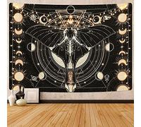 Boniboni Moon Phase Tapestry Vintage Butterfly Tapestry Psychedelic Moth Tapestry Black Moon and Stars Tapestries Aesthetic Wall Art Tapestry Wall Hanging for Room(59.1 x 59.1 inches)