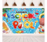Bonieset Goodbye School Hello Pool Backdrop Banner, 72.8" x 43.3" School's Out Summer Pool Party Backdrop End of School Year Background Photo Props for Summer Vacation Graduation Party Decor