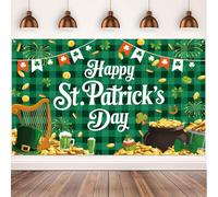 Bonieset St. Patrick's Day Backdrop Banner, 72.8" x 43.3" Happy St. Patrick's Day Photography Backdrop Irish Background Banner for Saint Patrick Party Decorations