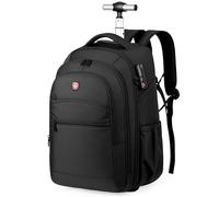 Boniffyy 18 Inch Rolling Backpack Water Resistant Wheeled Anti-Theft Laptop Backpack Hand Luggage Business Bag Large Capacity Multi Compartment Storage for Carry On Luggage Travel Black