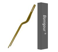 Bonigour 8 Inch Precision Offset Tweezers, Kitchen Culinary Stainless Steel Tongs, Curved Kitchen Cooking Multi-Function Chef Precision Tweezer Tongs for Plating, Food Decorating and ect (Gold)