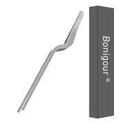 Bonigour 8 Inch Precision Offset Tweezers, Kitchen Culinary Stainless Steel Tongs, Curved Kitchen Cooking Multi-Function Chef Precision Tweezer Tongs for Plating, Food Decorating and ect (Silver)