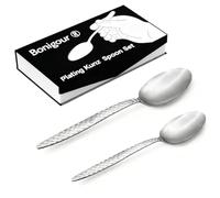 Bonigour Chef Kunz Spoons - 18/10 Stainless Steel Professional Set for Basting, Plating, Quenelle, Serving, Sauces | Culinary Plating Tools with Non-Slip Grip (Silver)
