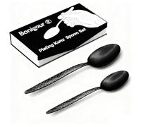 Bonigour Chef Kunz Spoons - 18/10 Stainless Steel Professional Set for Basting, Plating, Quenelle, Serving, Sauces | Culinary Plating Tools with Non-Slip Grip (Black)