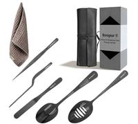 Bonigour Plating Tool Culinary Set, 6 Piece Professional Chef Plating Tools Kit, Chef Plating Utensils, Spatula, Tweezers for Modernist Cuisine Food Art, Black, Cooking Utensils (Black)