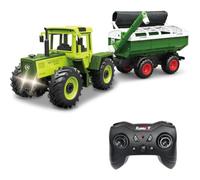 Bonikita Remote Control Tractor toy with Trailer, Automatic Lifting Function, LED Lights & 2 Rechargeable Batteries, Toy for Kids Aged 3+