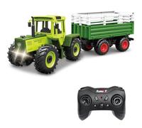 Bonikita Remote Control Tractor toy with Trailer, Automatic Lifting Function, LED Lights & 2 Rechargeable Batteries, Toy for Kids Aged 3+