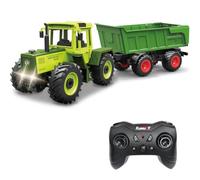 Bonikita Remote Control Tractor toy with Trailer, Automatic Lifting Function, LED Lights & 2 Rechargeable Batteries, Toy for Kids Aged 3+