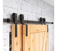 BONIKLUBA 214cm Single Track Bypass Barn Door Hardware Sliding Door Kit Bypass for 100cm Wide Interior Double Doors