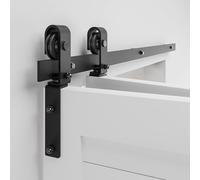 BONIKLUBA 4FT/122CM Bi-Folding Sliding Barn Door Hardware Track Kit for Double 58cm Wide Bifold Doors, Side Mounted Black Roller Hanger (No Door)