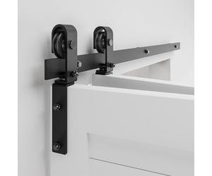 BONIKLUBA 4FT/122CM Bi-Folding Sliding Barn Door Hardware Track Kit for Double 58cm Wide Bifold Doors, Side Mounted Black Roller Hanger (No Door)