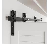 BONIKLUBA 7FT/214CM Bi-Folding Sliding Barn Door Hardware Track Kit for Four 52cm Wide Bifold Doors, Side Mounted Black Roller Hanger (No Door)