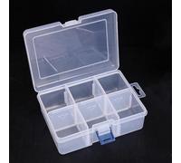 Bonilve Small Clear Plastic Storage Box Containers with Hinged Lid - 6 Grid Compartments for Pills, Beads, Jewellery & Craft Items - L15 x W11.7 x H6cm