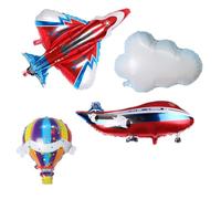 BoningNEW 4PCS Sky Theme Aluminum Foil Balloons, Fighter Jets, Passenger Planes, Hot Air Balloon, Cloud Balloons Shapes for Wedding Baby Shower Birthday Party Travel Theme Decoration