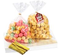 Bonison 100 PCS Cellophane Bags - 6x10" Clear Cellophane Treat Bags Plastic Candy Goodie Bags With Twist Ties, Perfect For Party Favors, Candies Cookies Chocolate Gift Wrapping