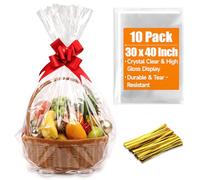 Bonison Large Cellophane Bags 30x40 Inch - 10 Pack Clear Basket Bags for Gift Baskets, Treat Bags, Party Favors, Cellophane Wrap for Large Gifts, Food Packaging, Birthday, Wedding, Holiday Supplies