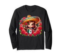 Bonita Chibi Roses Zarape Mexicana Chingona Mexican Pride Long Sleeve T-Shirt