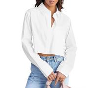 BONITEE Women Cropped Button Down Shirts 2025 Fall Trendy Casual Long Sleeve Crop Blouses Summer Sexy Button Lapel Tops, 07_creamy-white, L