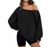 BONITEE Womens Casual Long Sleeve Sweatshirts 2026 Fall Off the Shoulder Pullover Sexy One Shoulder Tops Cute Loose Hoodies Black,M