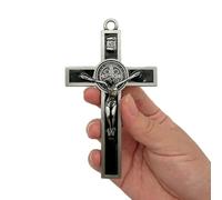 BONITTER Antique Silver Crucifix Wall Cross-St. Benedict Metal Wall Art-5.0 InchX2.7 Inch Black White Brown Enamel Give Blessing and The Spiritual Sacred:Faith Gift for your Acquaintances (Black)
