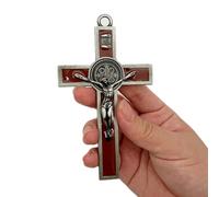 BONITTER Antique Silver Crucifix Wall Cross-St. Benedict Metal Wall Art-5.0 InchX2.7 Inch Black White Brown Enamel Give Blessing and The Spiritual Sacred:Faith Gift for your Acquaintances (Brown)