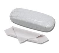Boniyeah Hard Shell Glasses Case for Men & Women - PU Leather Slim Eyeglass Holder- Compact Magnetic Case with Soft Lining - Includes Cleaning Cloth - Fits Reading Glasses & Small Frames (Silver)