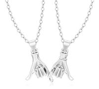 BONJOULRY 2Pces Bar Pendant Necklace Pull Hook Hands Couple Necklace Set Pinky Promise Necklace Set for Friend/Husband/Wife Anniversary With Velvet Pouch, 18.11 Inch, Metal, No Gemstone