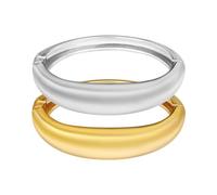BONJOULRY 2PCS Chunky Gold Cuff Bangle Bracelets Stack for Women Non Tarnish Trendy, 14K Gold Plated Irregular Open Wide Hinged Thick Chain Wrap Bangles Bracelet Set Arm Jewelry Gifts, L, Zinc, no