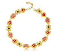 BONJOULRY Chunky Gold Necklace for Women, Gold Colorful Necklace Vintage Pink Cameo Heart Flower Statement Necklace Gold Plated Charm Necklace Renaissance Chunky Jewelry, L, Brass, No Gemstone