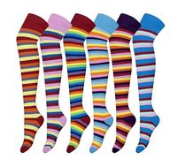 Bonjour - (6 Pairs Women's Argyle Stripe Black Premium Cotton Ladies Over the Knee Socks - UK Size 4-8