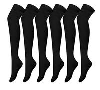 Bonjour - (6 Pairs Women's Argyle Stripe Black Premium Cotton Ladies Over the Knee Socks - UK Size 4-8