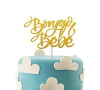 Bonjour Bebe Cake Topper, French Baby Shower Cake Topper, Hello Baby Cake Decor, Paris Baby Shower Party Decoration Supplies - Gold Glitter