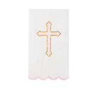 Bonjour Fête Petal Pink Cross Paper Party Guest Towels | 3-Ply Large Napkins for Baptisms, Baby Showers & Christenings | Premium Table Decor | Elegant Party Supplies | Pack of 20, 4.25" x 7.75"