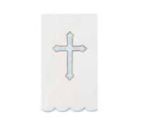 Bonjour Fête Sky Blue Cross Paper Party Guest Towels | 3-Ply Napkins for Baptisms, Baby Showers, First Communions, Church, Easter | Premium Decor | Elegant Party Supplies | Pack of 20, 4.25" x 7.75"