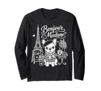Bonjour Madame French Bulldog Paris Cafe Lover Design Long Sleeve T-Shirt