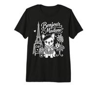 Bonjour Madame French Bulldog Paris Cafe Lover Design Premium T-Shirt