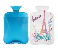 Bonjour Paris Eiffel Tower Hot Water Bottle with Cover, Colorful Eiffel Tower 2L Hot Water Bag for Pain Relief, Neck and Shoulder, Hand Feet Warmer