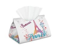 Bonjour Paris Eiffel Tower Tissue Box Cover Colorful Eiffel Tower Pu Leather Tissue Holder Long Decorative Organizer For Office Car Home Bathroom Napkins and Facial Dispenser