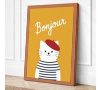 Bonjour Parisian Cat Modern Canvas Wall Art Print 18x12 Inch (46 x 30 cm)