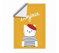 Bonjour Parisian Cat Modern Unframed Wall Art Print A3 (42×29.7cm), Wall