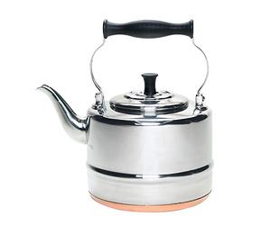 BonJour Tea Stainless Steel and Copper-Base Gooseneck Teapot/Teakettle/Stovetop Kettle, 2 Quart, Silver