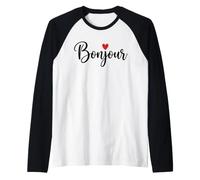 Bonjour with Heart in French France Bonjour Raglan Baseball Tee