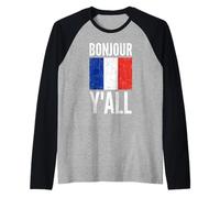 Bonjour Yall French Flag Raglan Baseball Tee